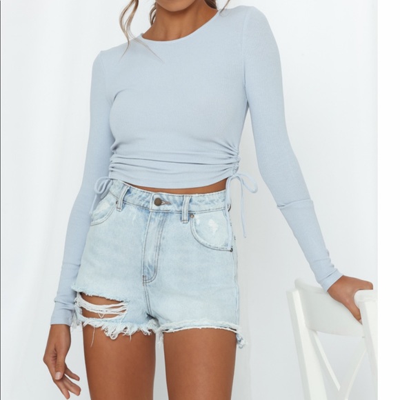 Hello Molly Tops - Hello molly blue long sleeve with drawstrings